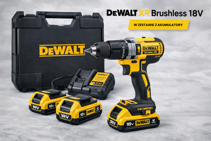 DeWALT XR Brushless 18V – Wiertarko-wkrętarka udarowa, 2 akumulatory Li-Ion – Profesjonalna i trwała