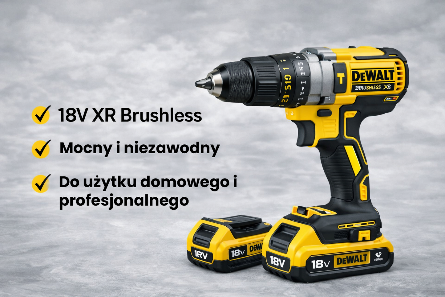 DeWALT XR Brushless 18V – Wiertarko-wkrętarka udarowa, 2 akumulatory Li-Ion – Profesjonalna i trwała